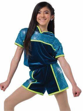 A Wish Come True “It’s Tricky” Dance Costume Set Turquoise Velvet LC